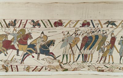 The battle is joined as Norman cavalry attacks the English shield-wall, Bayeux Tapestry by Unbekannt Unbekannt